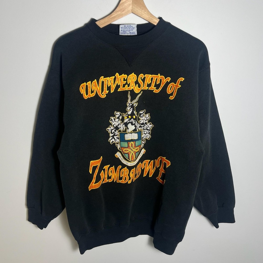 Vintage Hanes Sweatshirt Mens Large Black University Of Zimbabwe Graphic 90s